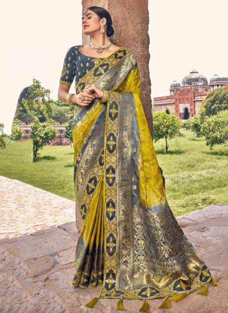 Gray And Green Colour Tathastu New Designer Festive Wear Pure Dola Silk Saree Collection 5303